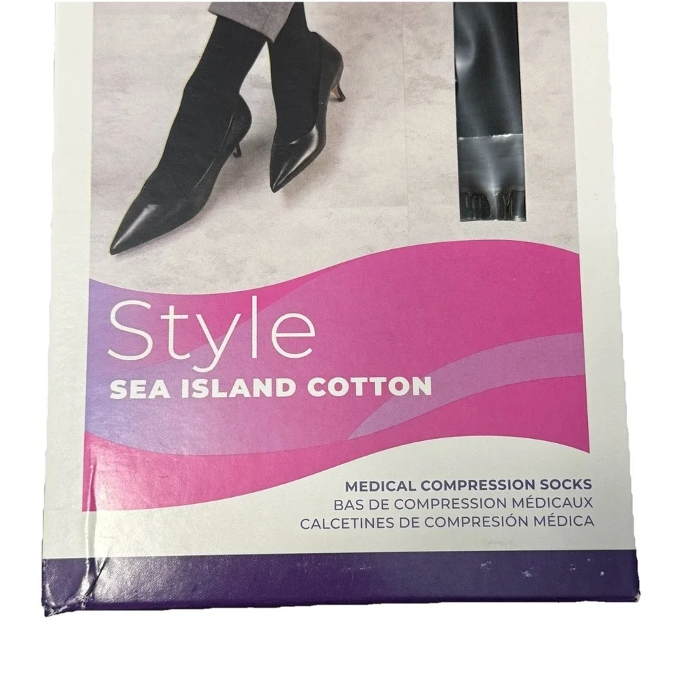 Sigvaris Women Sea Island Cotton Compression Socks 20-30 mmHg SS Knee High Black
